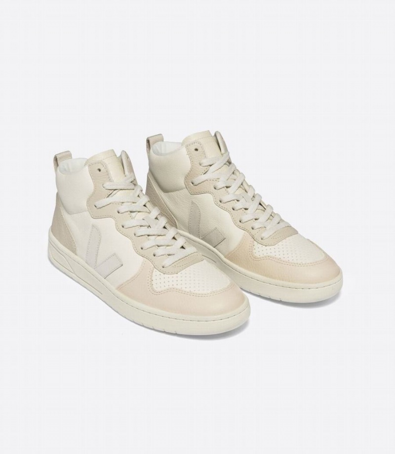 Veja V-15 Chromefree Bőr Cashew Női Magasszárú Tornacipő Fehér Bézs | CTX4074JP